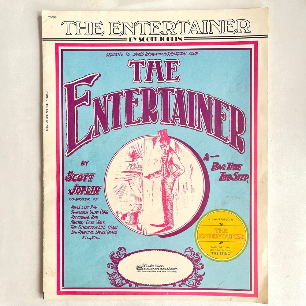 The Entertainer Sheet Music by Scott Joplin 1962 Piano Music